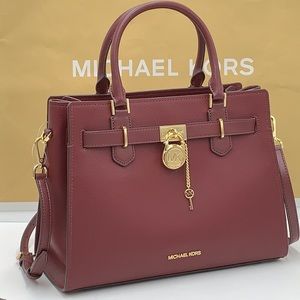 Michael Kors Hamilton Meidum Satchel Shoulder Crossbody Bag Dark Cherry color